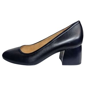 Vionic Women's Carmel Block Heel Pumps Black Leather Comfort Office Shoes NWOT